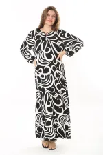 Kadın Büyük Beden Kahve Yaka Bağcıklı Uzun Kollu Maksi Boy Elbise 65N37866