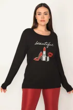 Kadın Siyah Ön Baskılı Bluz 65N31385