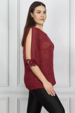 Kadın Bordo Kol Dekolteli Bluz 65N18966