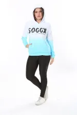 Kadın Büyük Beden Renkli İki İplik Sim Ve Ön Baskı Detaylı Kapşonlu Sweatshirt 65N37162