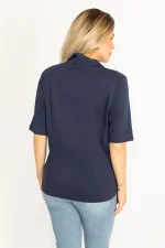 Kadın Haki Polo Yaka Pat Düğmeli Sim Ve Taş Detaylı Bluz 65N34521