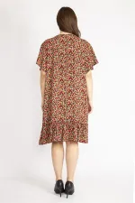 Kadın Bordo Büyük Beden Bisiklet Yakalı Etek Ucu Katlı Elbise