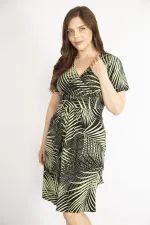 Kadın Yeşil Büyük Beden Anvelop Yakalı Elbise