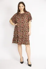 Kadın Bordo Büyük Beden Bisiklet Yakalı Etek Ucu Katlı Elbise