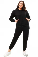 SURVÊTEMENT NOIR À CAPUCHE ET POCHES POUR FEMME