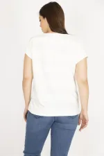 Kadın Kemik Büyük Beden Kendinden Desenli Duble Kol Bluz