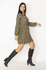 ROBE JAUNE À COL CACHÉ ET MOTIF FLORAL POUR FEMME