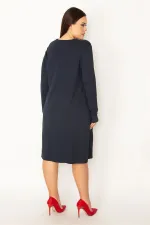 Kadın Lacivert V Yakalı Uzun Kollu Elbise 65N34945
