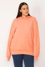 Kadın Turuncu Kapşonlu Kanguru Cepli Sweatshirt 65N29634