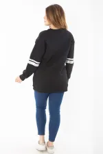 Kadın Büyük Beden Siyah İçi Şardonlu Üç İplik Sweatshirt 65N37295