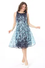 Kadın Büyük Beden Mavi Arka Fermuarlı Astarlı Dantel Elbise 65N37983