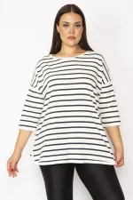 Kadın Kemik Düşük Kollu Çizgili Tunik 65N29443