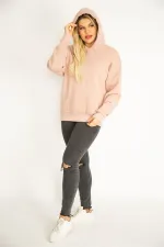Kadın Pudra 3 İplik İçi Şardonlu Sweatshirt 65N35068