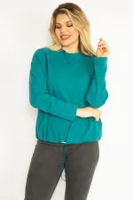 Kadın Yeşil Büyük Beden Reglan Kol Etek Ucu Kuşgözü Bağcıklı Sweatshirt 65N35790