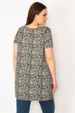 KADIN SİYAH YAKASI GİPE LASTİK VE CEP DETAYLI TUNİK