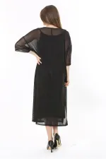 Kadın Büyük Beden Siyah İçi Askılı İki Parça Tül Elbise 65N37774