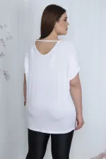 Kadın Beyaz V Yakalı Düşük Kol Bluz 65N23546