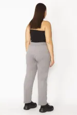 Kadın Gri Beli Lastik Ve Kuşgözü Kaytan Detaylı Cepli Spor Pantolon 65N29152
