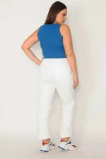 Kadın Büyük Beden Beyaz Yırtık Detaylı Likrasız Kot Pantolon 65N36836