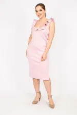 Robe rose à col volanté et fermeture éclair dissimulée dans le dos pour femme 26A35819