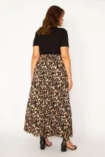Kadın Leo Anvelop Yaka Leopar Desen Beli Kuşaklı Uzun Elbise 65N34055