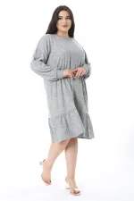 Kadın Büyük Beden Gri Yün Viskon Kumaş Omuzu Süs Düğmeli Elbise 65N38597