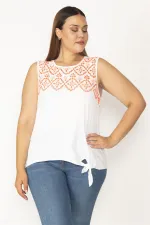 Kadın Beyaz Delik İş Nakış Ve Bel Bağcık Detaylı Bluz 65N27859