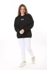 Kadın Büyük Beden Siyah Pamuk Kumaş Arka Baskılı Sweatshirt 65N37618