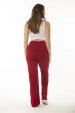 Kadın Büyük Beden Bordo Yan Cepli Beli Lastikli Geniş Paçalı Eşofman Alt 65N37055