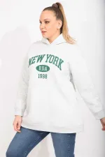 Kadın Gri 3 İplik İçi Şardonlu Kalın Sweatshirt 65N35491