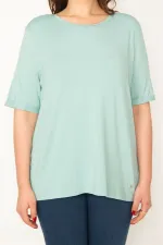 KADIN YEŞİL ÖNÜ TAŞ DETAYLI DUBLE KOL BLUZ