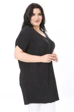 Kadın Büyük Beden Siyah V Yakalı Düşük Kollu Uzun Bluz 65N37999