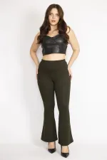 Kadın Haki Büyük Beden Geniş Paçalı Tayt