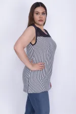 Kadın Lacivert Roba Dantelli Çizgili Bluz 65N26292