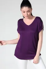 Kadın Bej Omuz Dekolteli İnci Detaylı Viskon Tunik 65N15453