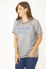 Kadın Büyük Beden Gri Reglan Kol Reçme Dikişli Spor Bluz 65N36951