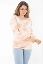 Kadın Büyük Beden Oranj Batik Desenli Uzun Kol Kollu Bluz 65N37363