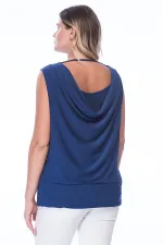 Kadın Saks Yan Taş Işlemeli Bluz 26N8058