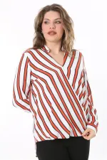 Kadın Büyük Beden Bej Dokuma Viskon Kumaş Kapalı Anvelop Bluz 65N37614