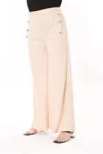 Kadın Büyük Beden Beyaz Süs Metal Düğmeli Cepsiz Pantolon 65N37817