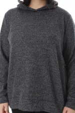 Kadın Büyük Beden Antrasit Yün Viskon Kumaş Kapşonlu Sweatshirt 65N38520