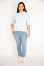 Women's Blue Hooded Kangaroo Pocket Sweatshirt 65N34973