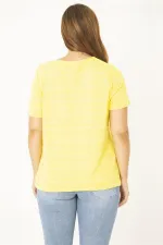 Kadın Büyük Beden Kemik Bisiklet Yakalı Kendinden Desenli Bluz 65N36933