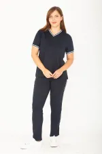 Kadın Büyük Beden Lacivert Ribanall Kısa Kollu Bluz Pantolon Eşofman Takım 65N36811