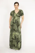 Kadın Mor Büyük Beden Anvelop Yakalı Renkli Uzun Elbise