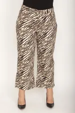 Kadın Kahve Likralı Gabardin Kumaş Geniş Paçalı Desenli Bilek Boy Pantolon 65N26184