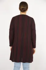 Kadın Büyük Beden Bordo V Yakalı Kol Boyu Ayarlı Tunik