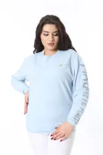 Women's Plus Size Blue Flock Sleeved Sweatshirt 65N38689