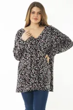 Kadın Büyük Beden Mor Yaka Pileli Kapri Kollu Bluz 65N37148