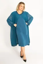 Kadın Füme Şifon Pelerinli Dantel Detaylı Abiye Elbise 65N34506